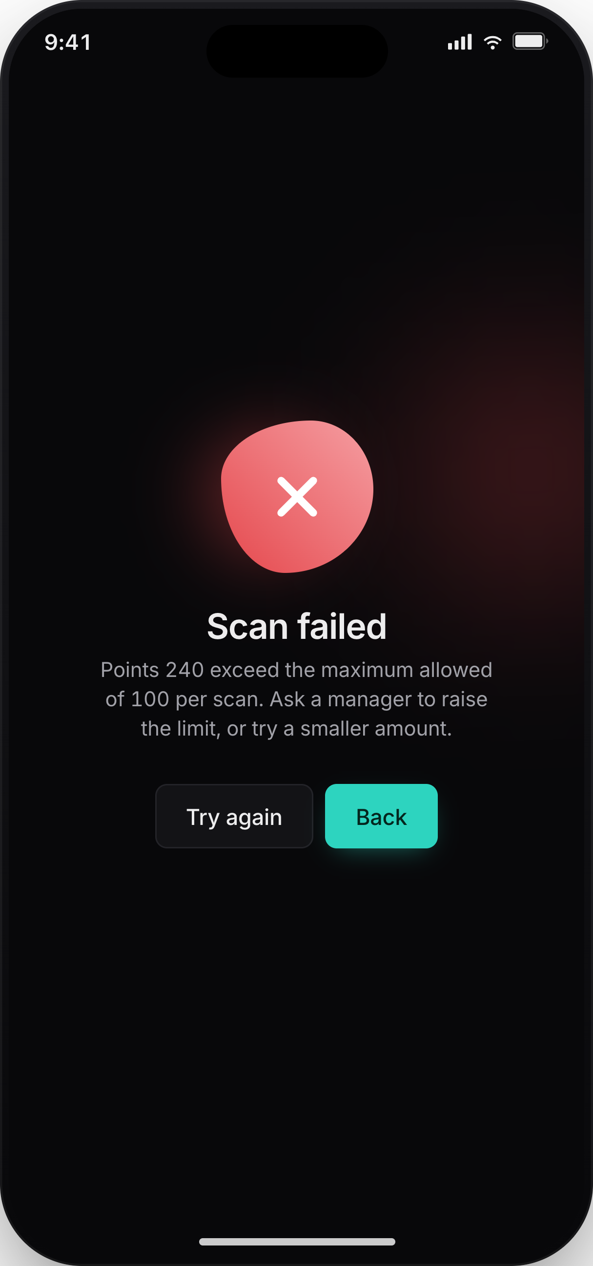 Loyaltree scan failed screen