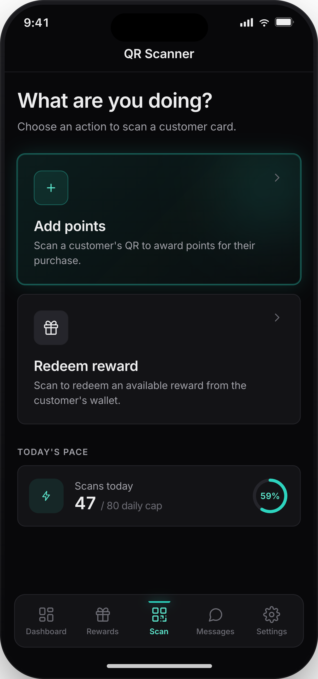 Loyaltree scanner action options