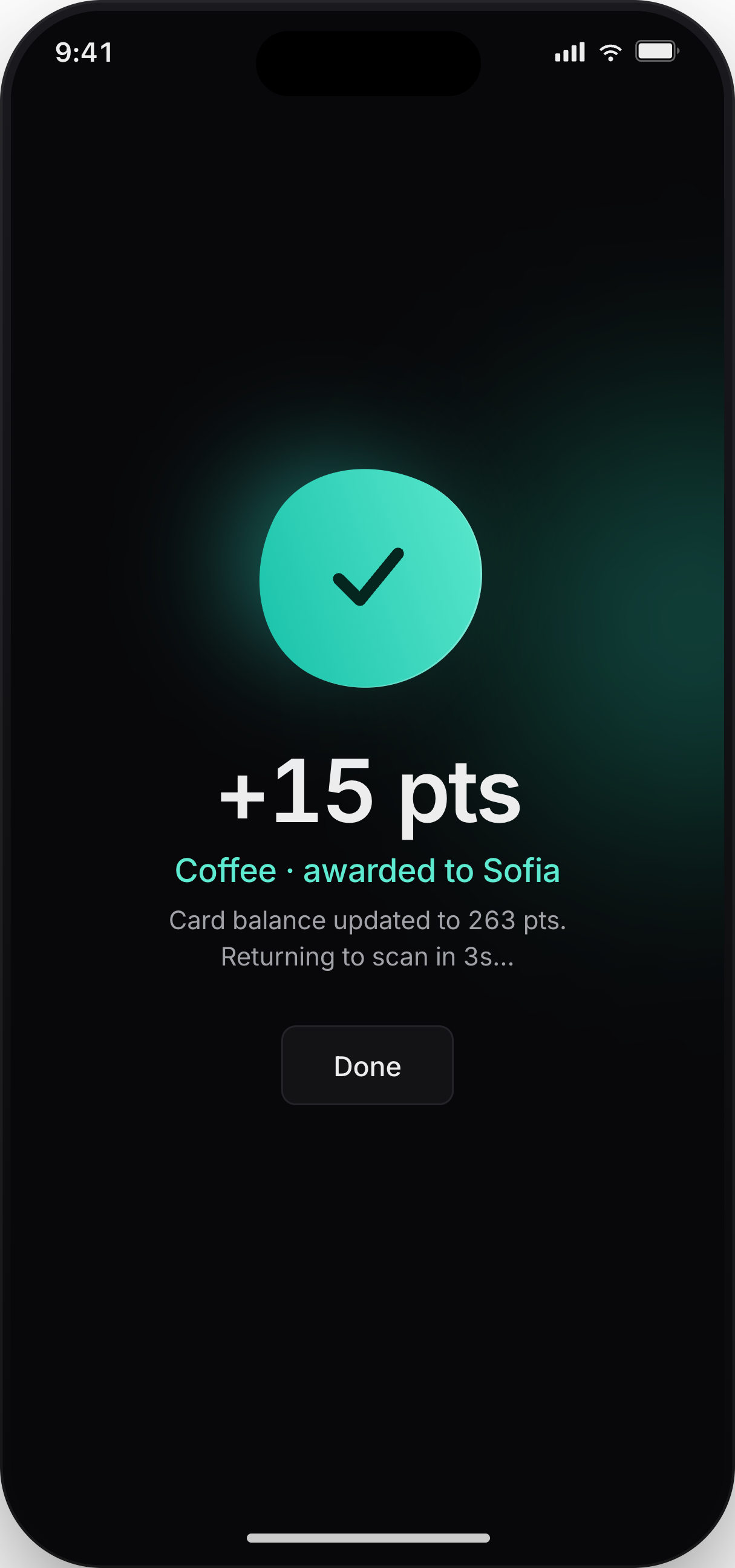 Loyaltree scan success screen