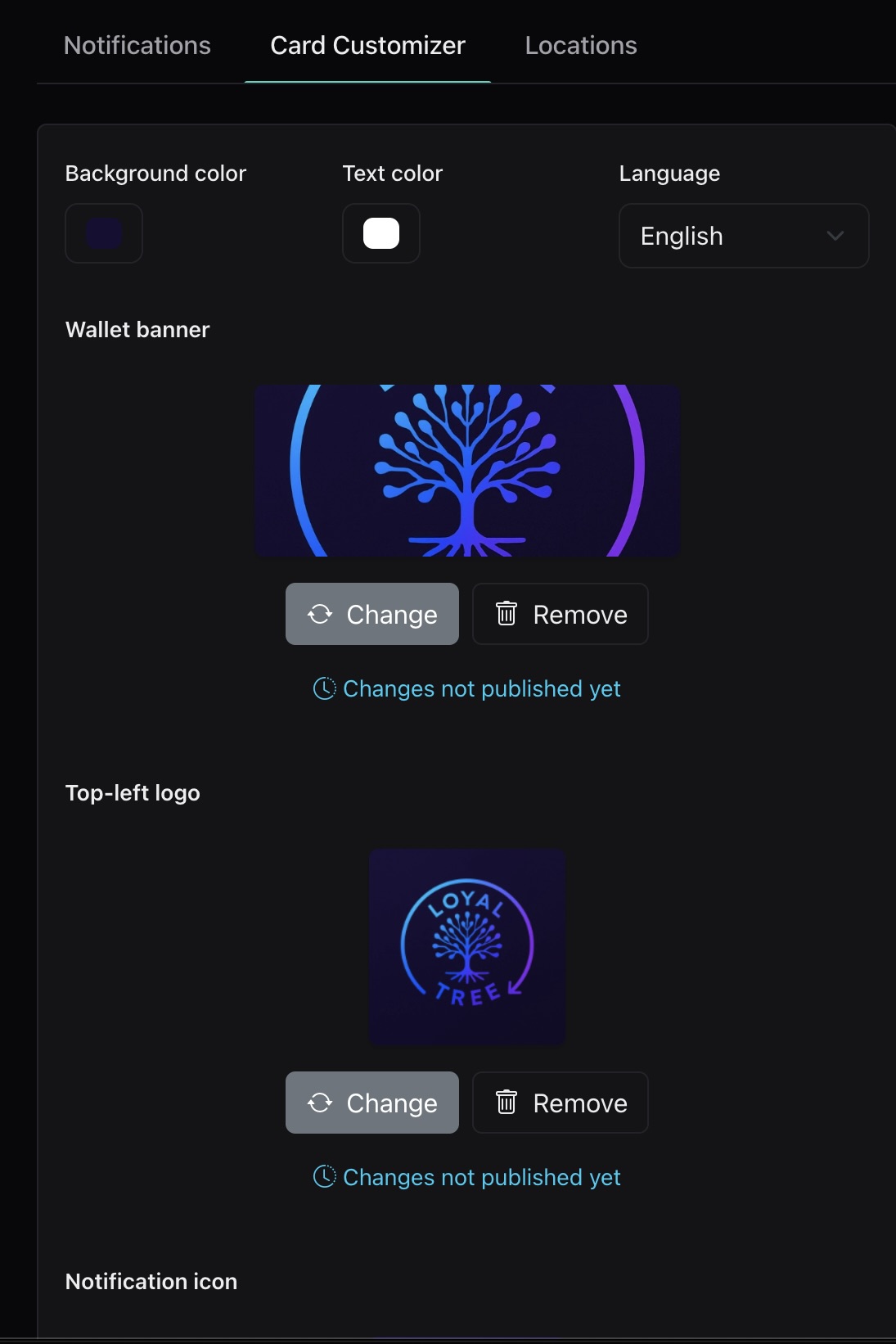 Loyaltree wallet template settings