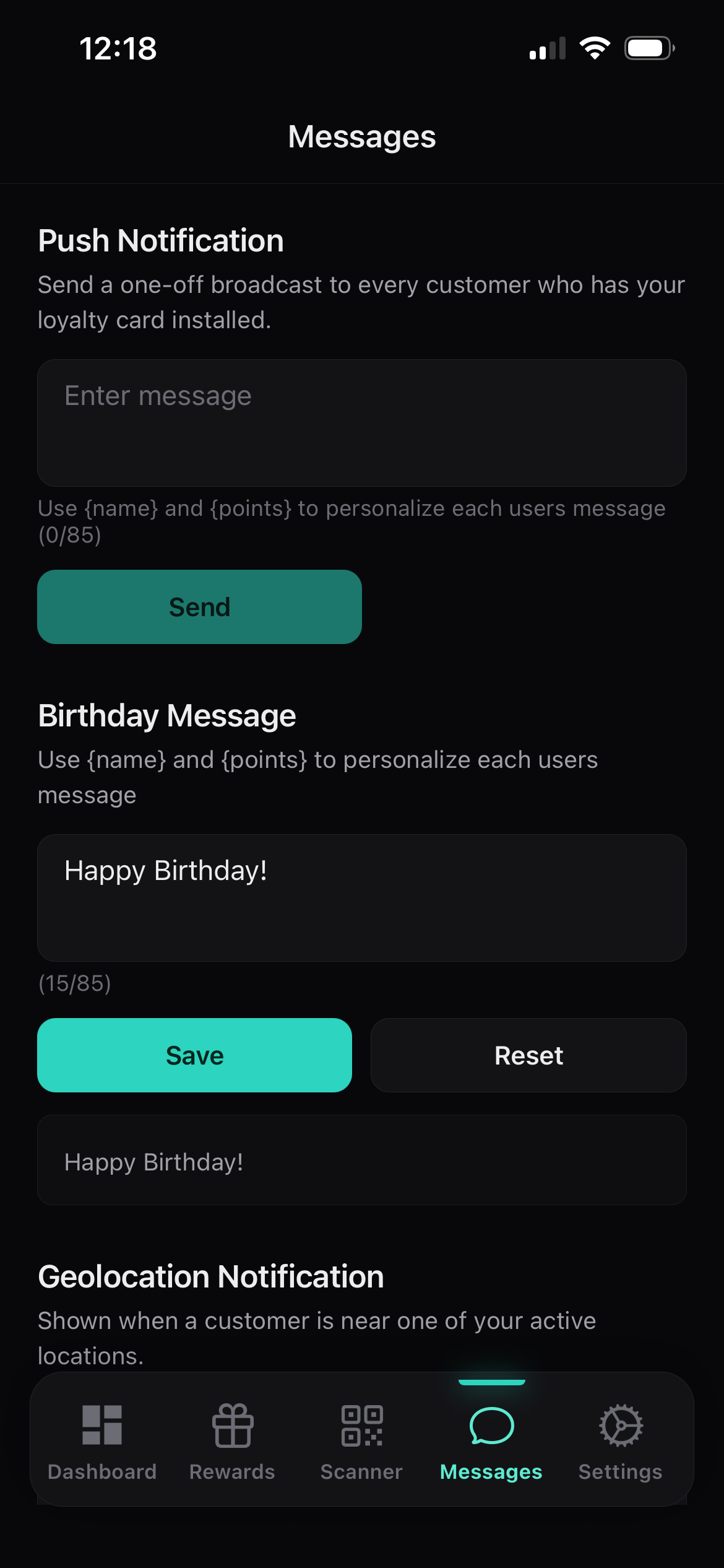 Native wallet notification messages on phone
